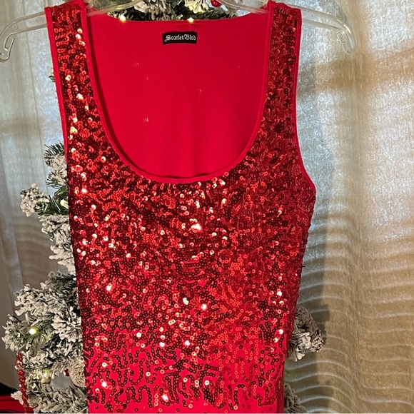 Scarlet Blvd Tops - NWT -RED SEQUINS FRONT, SZ-L SLEEVELESS CAMISOLE by SCARLET BLVD